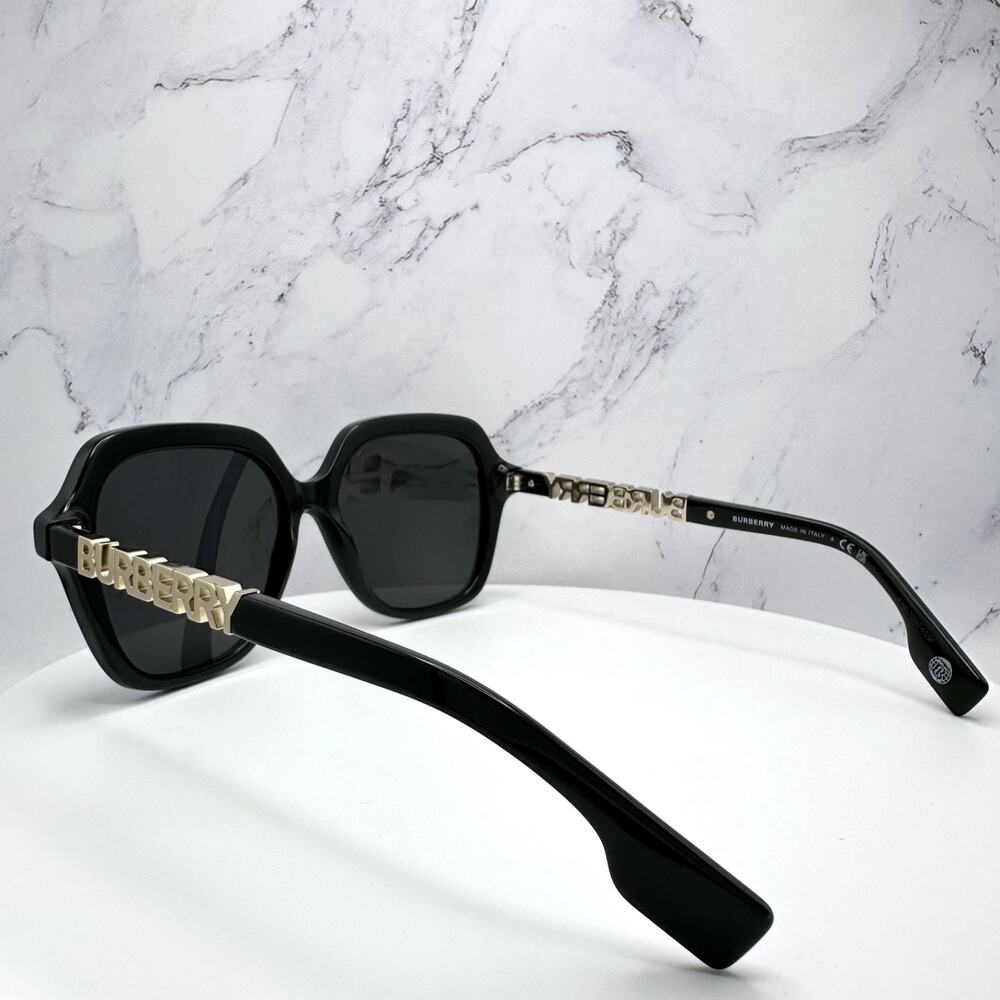 New Burberry Sunglasses Black Square Gold Metal Cut Out BURBERRY Logo Womens - Picture 8 of 16